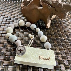 NWT FOSSIL | Stunning Bracelet Neutral Versatile Colors Logo Charm Brass OSFM